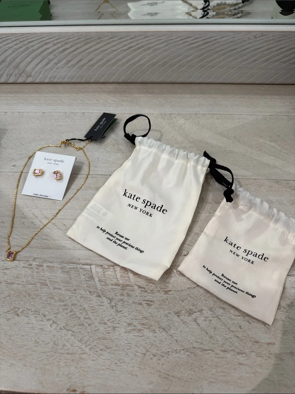 kate spade Gold-Tone Necklace and Pink Stone Stud Earrings